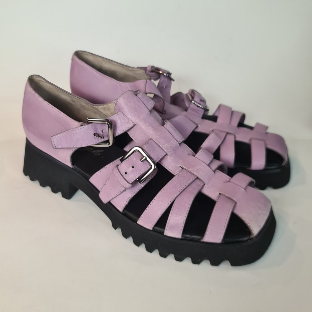 Free People Lavender Leather Janis Chunky Fisherman Sandals 10 Platform Lug Sole